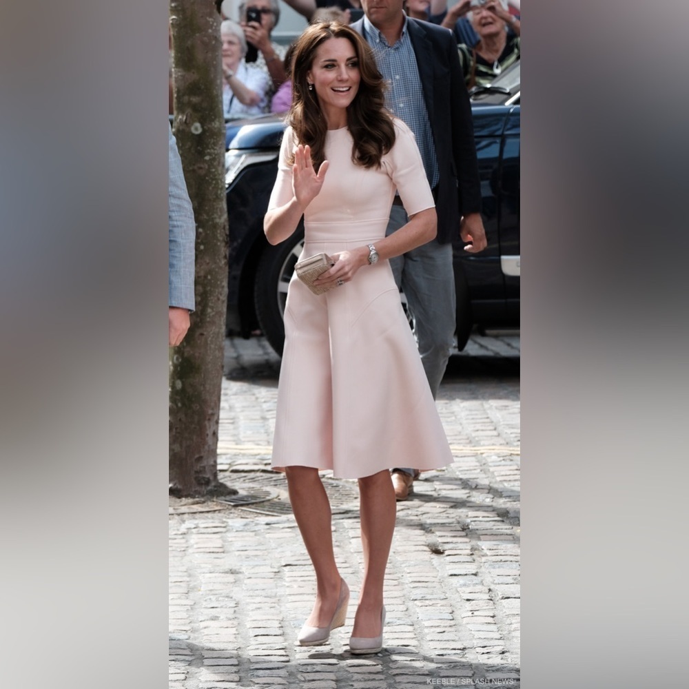 Lela Rose / Kate Middleton DOUBLE FACED TWILL ELBOW SLEEVE DRESS pink 12 - Picture 8 of 10